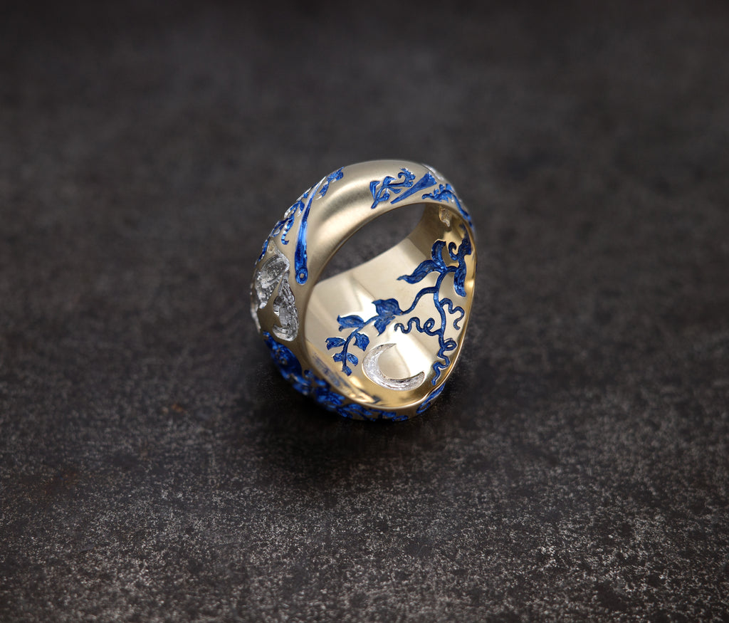 Moon Rabbit Signet Ring Blue