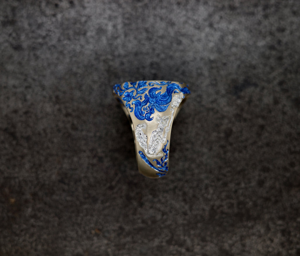 Moon Rabbit Signet Ring Blue