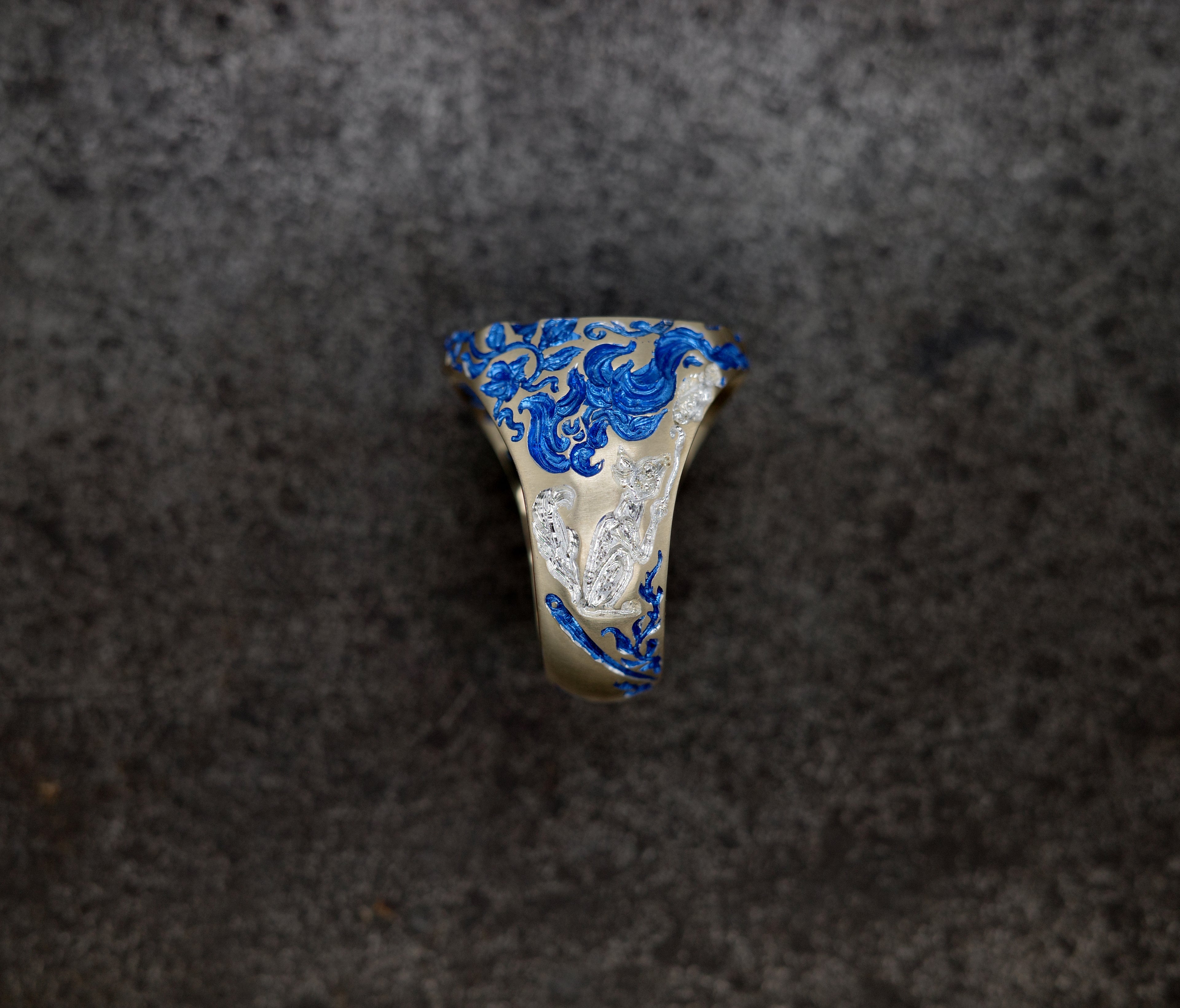 Moon Rabbit Signet Ring Blue