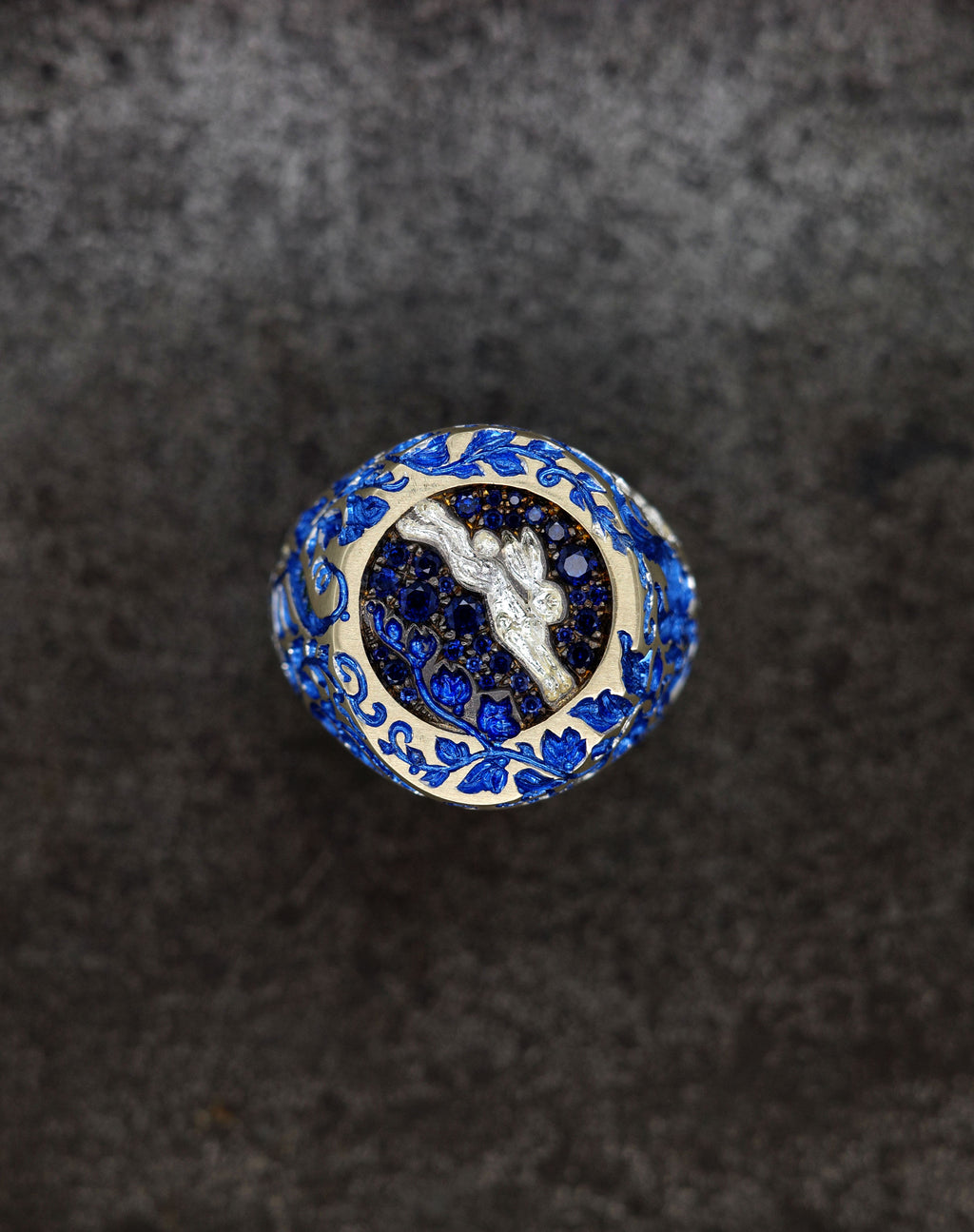 Moon Rabbit Signet Ring Blue