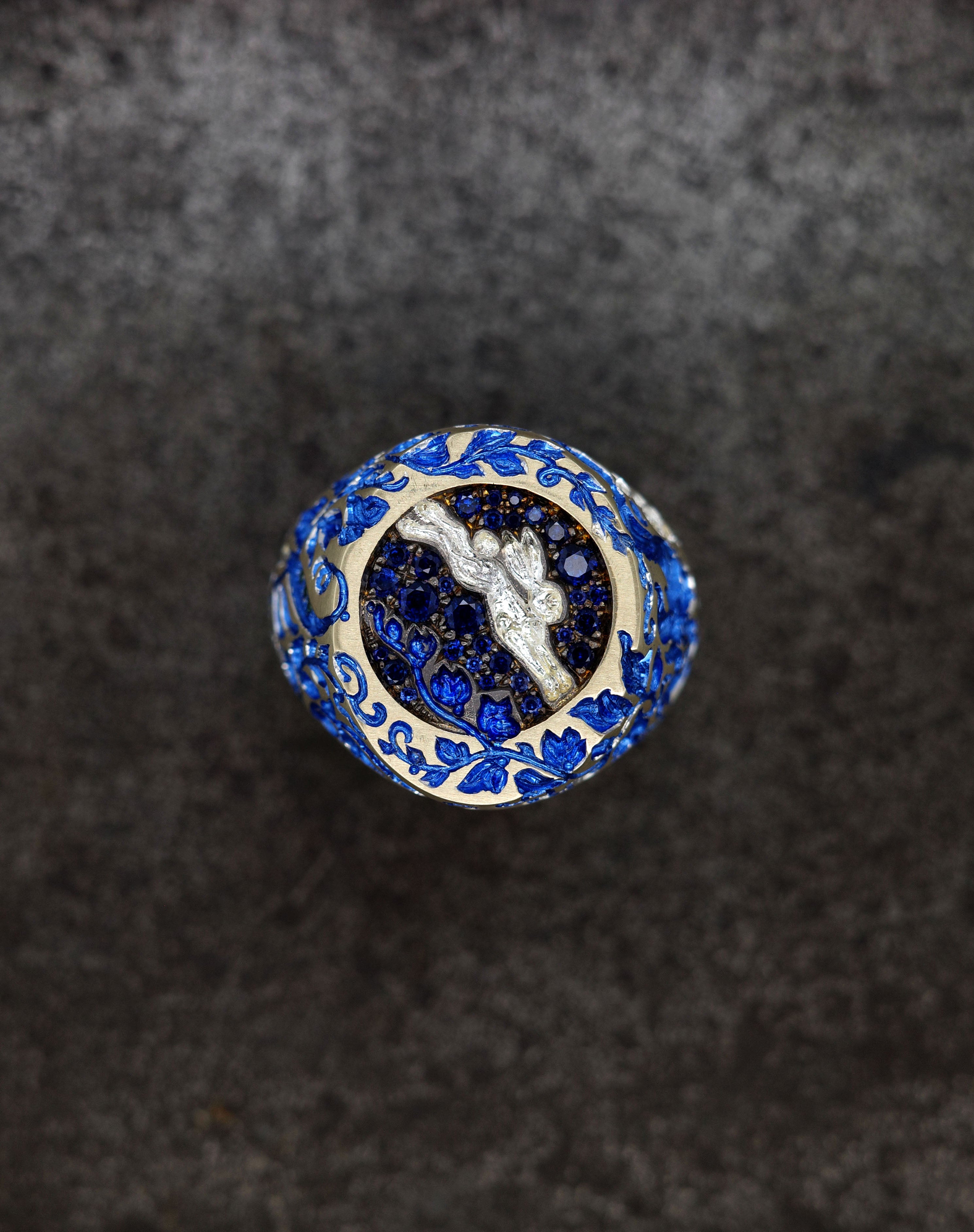 Moon Rabbit Signet Ring Blue